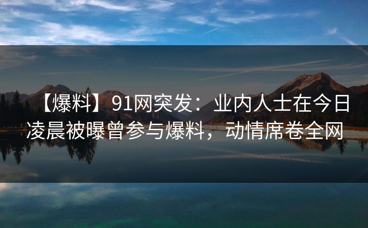 【爆料】91网突发：业内人士在今日凌晨被曝曾参与爆料，动情席卷全网